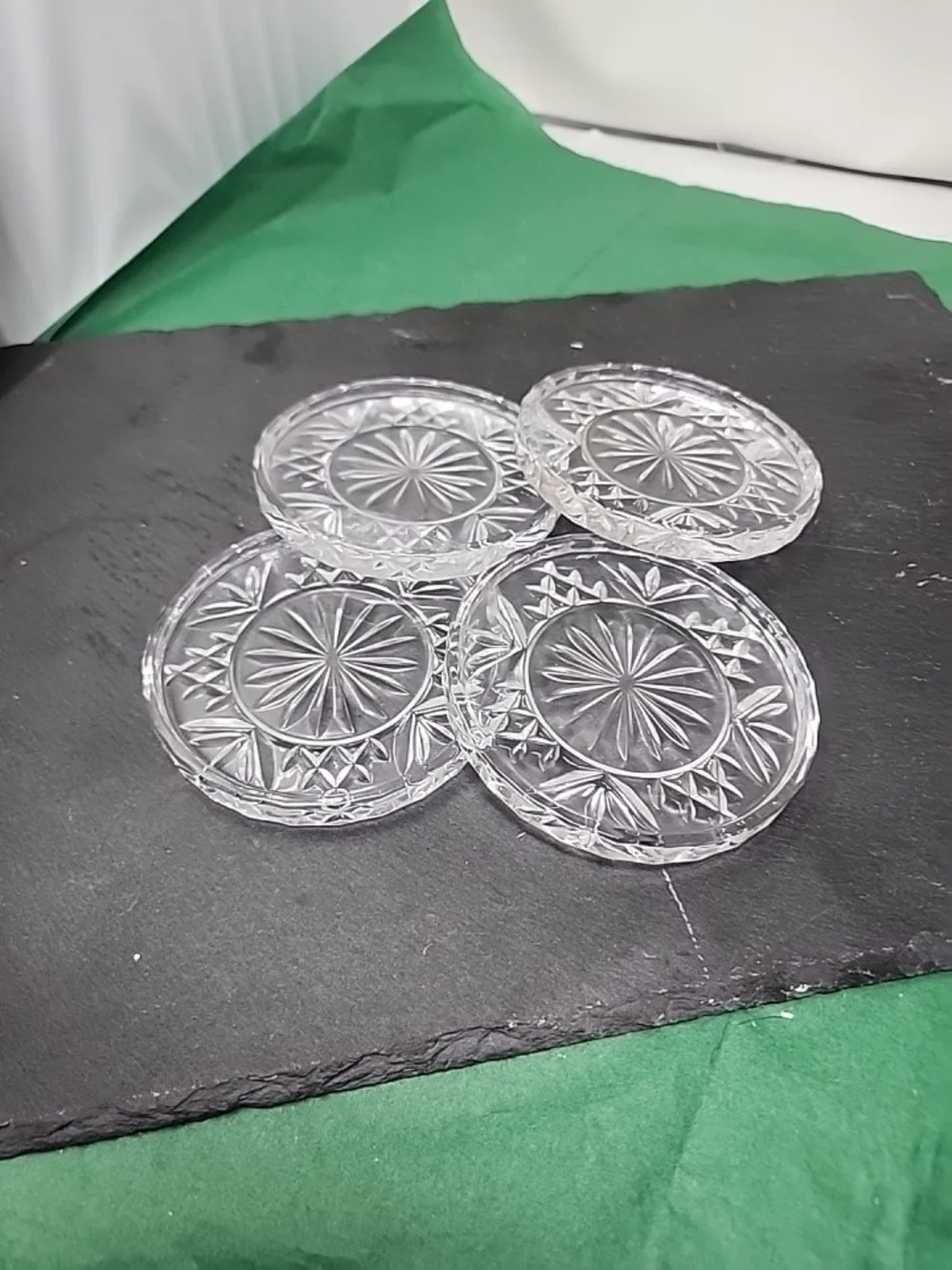 Pressed Glass Starburst Coaster Set of 4